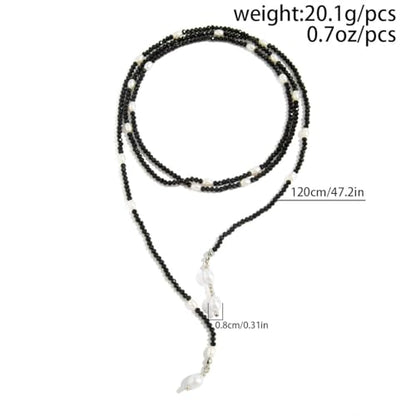 Lariat Long Beaded Necklaces for Women Trendy Y-Shaped Pendant Necklace with Turquoise Baroque Pearl Drops Layered Bohemian Beaded Necklace Fashion Statement Jewelry Gifts - color: Black