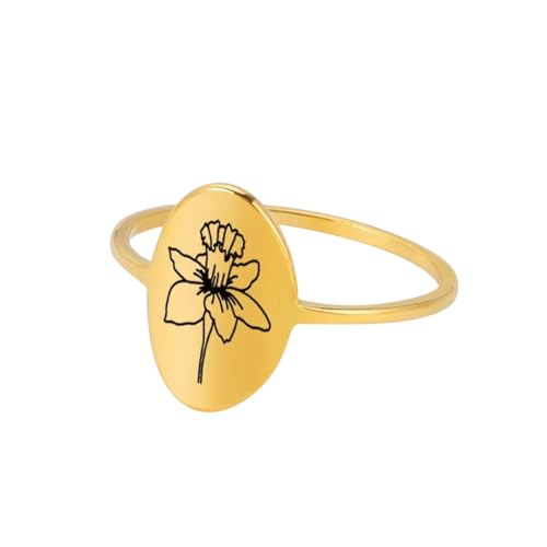 New 2026 12 Birth Month Flower Rings For Women Stainless Steel Oval Signet Aesthetic Rings Jewelry Friend Lover Birthday Gift Perfect For Gift For Special Occasions
