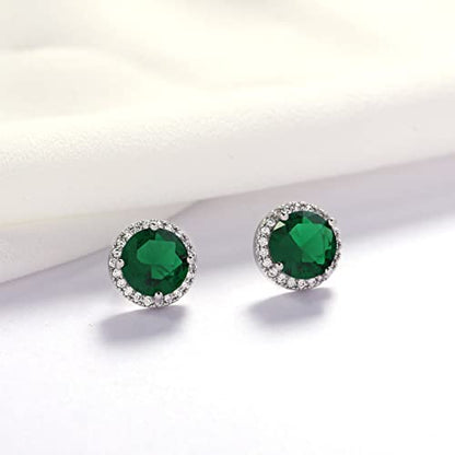 YOQUCOL Bright 8MM,10MM Cubic Zirconia Crystal Stud Earrings Round Pierced Earrings For Women - color: 10MM-Green