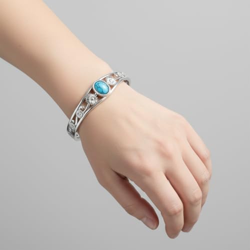 925 Sterling Silver Oval Turquoise Exquisite Cuff Bracelet Boho Style Adjustable Bracelet Jewelry Gifts for Women Mother - style: Cuff Bracelet 2