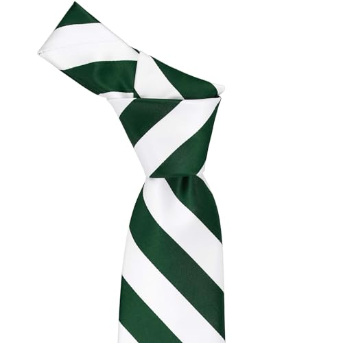tiemart Men's Striped Tie Standard Length - color: Hunter Green and White