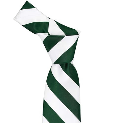 tiemart Men's Striped Tie Standard Length - color: Hunter Green and White