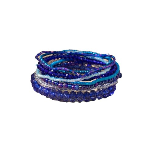 tenghong2021 Handmade Bohemian Multilayer Bracelets Boho Glass Beaded Colorful Strand Multilayered Stackable Seed Beads Bracelet for Women Friends Friendship Gifts Summer Beach Hawaii Jewelry - color: Blue