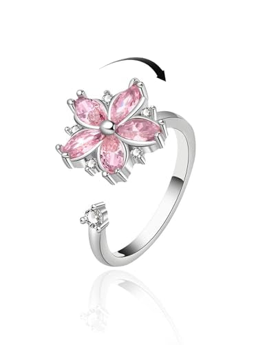 Anxiety Rings for Women – Adjustable Flower Spinner Ring, Daisy & Sunflower Fidget Ring, Gold Plated Calming Jewelry - style: Style 01