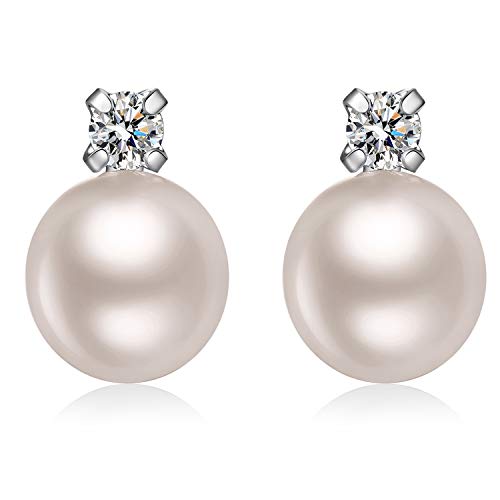 Han han Pearl Stud Earrings for Women 925 Sterling Silver, Pearl Jewelry Gift for Women 8MM-13MM - style: B-Small Pearl Studs 8mm