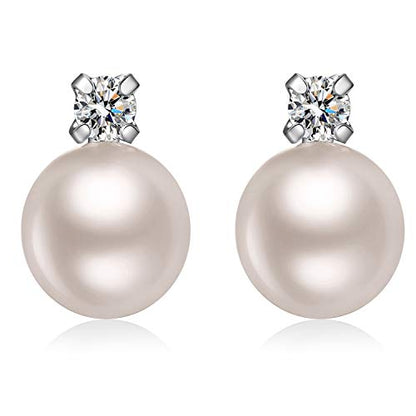 Han han Pearl Stud Earrings for Women 925 Sterling Silver, Pearl Jewelry Gift for Women 8MM-13MM - style: B-Small Pearl Studs 8mm