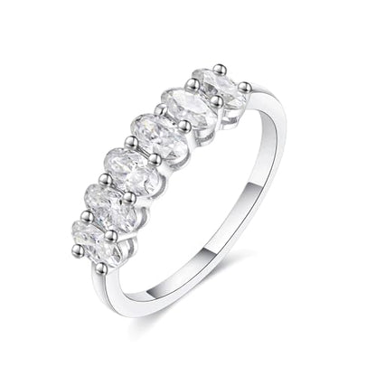 IMOLOVE Oval 6 Stone Moissanite Wedding Bands for Women Sterling Silver | 1.5 CT total, 6 D-color VVS1 oval moissanite; shared-prong wedding band in white gold plated 925 sterling silver.