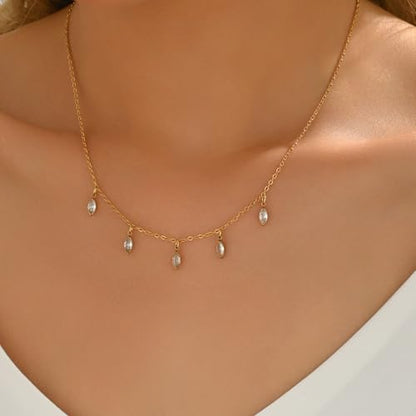 Cubic Zirconia Necklaces for Women 18K Gold Plated Tear drop Necklace Dainty Layered CZ Lariat Diamond Necklace - color: Diamond Charm-Gold