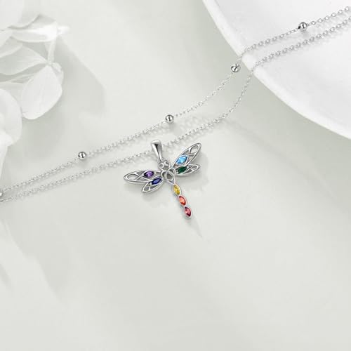 POPLYKE Frog/Pearl/Dragonfly/Ladybug/Highland Cow/Pearl/Moonstone Anklets Sterling Silver Double Layered Chain Beach Anklets for Women Foot Jewelry - style: Dragonfly Anklets-1