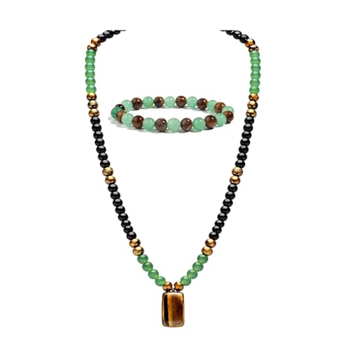 Money Bracelets Necklace Jewelry Set for Women Men Jade Crystal Tiger Eye Obsidian Beaded Necklace Feng Shui Good Luck Money Bracelet Wealth Attraction Accessories Outfits Protection Jewelry Gifts - color: A10
