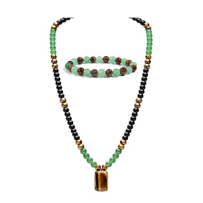 Money Bracelets Necklace Jewelry Set for Women Men Jade Crystal Tiger Eye Obsidian Beaded Necklace Feng Shui Good Luck Money Bracelet Wealth Attraction Accessories Outfits Protection Jewelry Gifts - color: A10