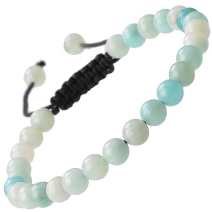 MASSIVE BEADS Natural Healing Power Gemstone Crystal Beads Unisex Adjustable Macrame Bracelets - color: Amazonite, size: 6mm
