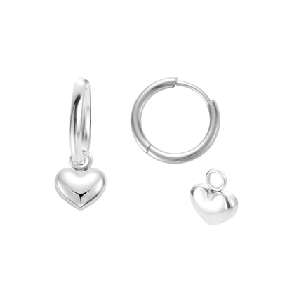 Women's Huggie Hoop Earrings with Small Cute Charm - style: Silver Puff Heart