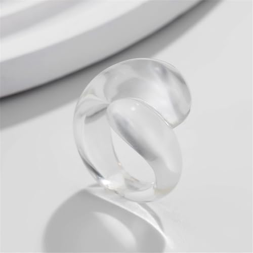 Chunky Resin Twist Stackable Ring for Women,Boho Cute Multicolor Thick Acrylic Statement Ring Trendy Aesthetic Y2k Colorful Knuckle Finger Jewelry - color: White