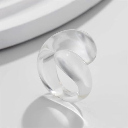 Chunky Resin Twist Stackable Ring for Women,Boho Cute Multicolor Thick Acrylic Statement Ring Trendy Aesthetic Y2k Colorful Knuckle Finger Jewelry - color: White