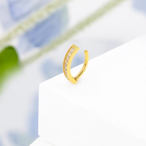 16G Labret Stud, G23 Titanium Vertical Labret Lip Piercing Jewelry, Gold Eyebrow Ring Clicker Belly Button Ring Hoop For Women Men - color: Gold, size: 10mm Clear CZ