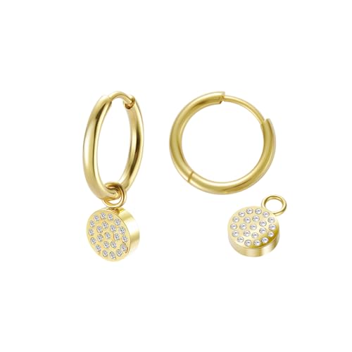 Women's Huggie Hoop Earrings with Small Cute Charm - style: Gold Full Moon CZ