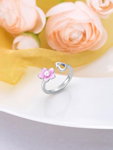 Dragonfly Toe Ring for Women 925 Sterling Silver Dragonfly/Butterfly/Cat/Paw Toe Rings Adjustable Open Ring for Women Christmas Jewelry Gift - color: Flower