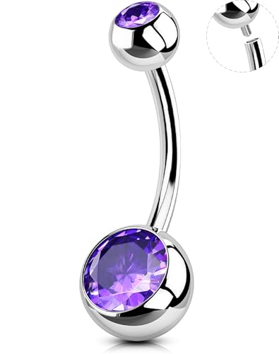OUFER Belly Button Rings Surgical Steel, Internally Threaded Belly Rings | 14G Belly Piercing Jewelry, 10/12/14/16mm Beachy Belly Button Rings, Silver/Gold Navel Piercing Jewelry For Women Men - color: Purple, size: 14G 12MM