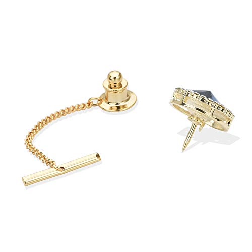 Men's Classic Round Crystal Men's Tie Tack Gold Color Tie Tack Clutch Back Fashion Necktie Tack Pin with Chain Crystal Lapel Pins Brooch - color: Royal Tie Tack