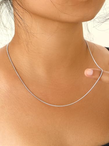 FOCALOOK Snake Chain Necklace, 1/1.2/1.5/2mm 14K Gold Plated Womens Chains | Hypoallergenic Stainless Steel Chain, Non Tarnish Rose Gold/Silver/Black Plated Finish, 14-30" Length for Everyday Layering - color: 1.2mm-Silver, size: 18 Inches