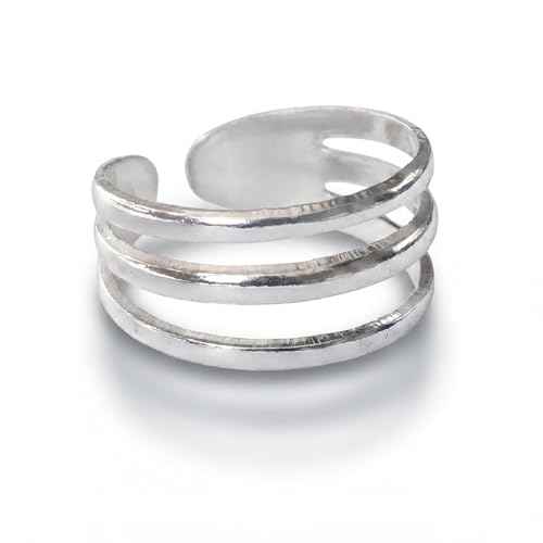 Sterling Silver Toe Ring, Adjustable Open Band, Handmade | Fits Toe, Knuckle or Pinky Ring | One Size Fits Most | Comfortable to Wear | Minimalist Style | Water Resistant - style: Triple Band