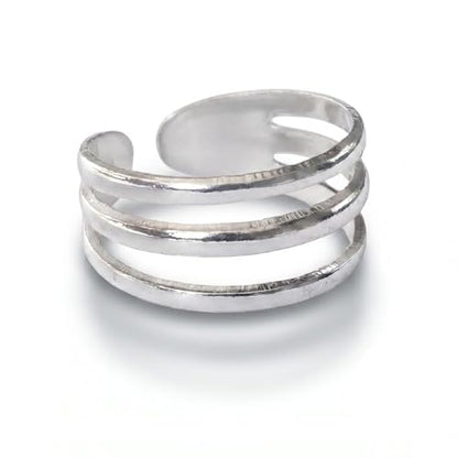 Sterling Silver Toe Ring, Adjustable Open Band, Handmade | Fits Toe, Knuckle or Pinky Ring | One Size Fits Most | Comfortable to Wear | Minimalist Style | Water Resistant - style: Triple Band