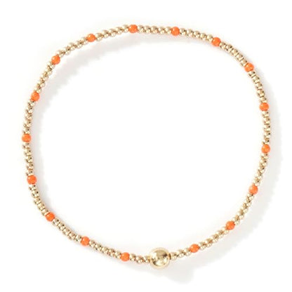 Gold Small Ball Seed Bead Stackable Bracelets Set For Women, Stretch Accessories Handmade Dainty, Daily Party Friendship Gift - color: Orange