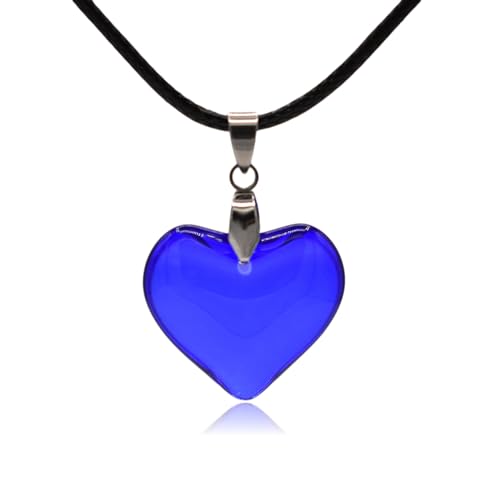 Large Red Semi-Transparent Solid Glass Heart Pendant Necklace - style: Small Blue