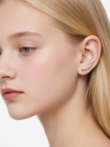 Black 7 Crystals Ear Cuffs Climber Earrings for Women Silver Plated Cartilage Crawler Cubic Zirconia CZ Hypoallergenic Piercing Earring Fashion Anniversary Birthday Jewelry Gifts