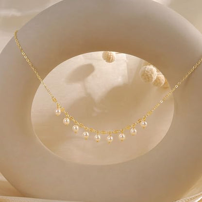 Pearl Necklaces for Women Trendy,14k Gold Plated Pearl Pendant Necklace Dainty Wedding Necklace Small Cute Gold Choker Necklace for Women Non Tarnish Gold Prom Jewelry Fashion Bridesmaids Gifts - color: GD-Lips pearl necklace