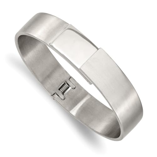 Chisel Brushed & Polished Hinged Bangle in Stainless Steel, 13mm