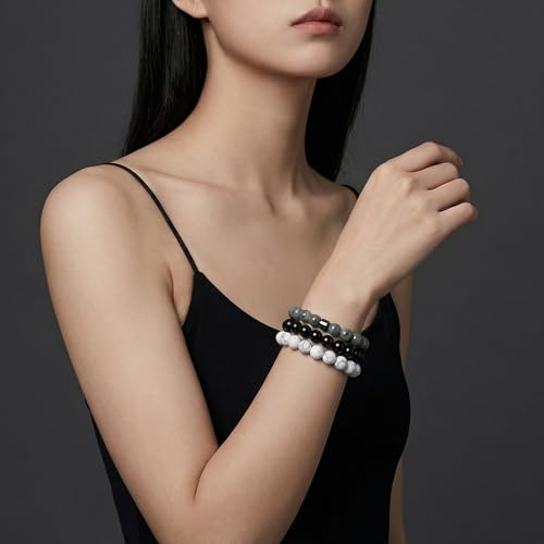 Natural Stone Beaded Bracelet for Men Women Boho Adjustable - color: Classic Stone 3-Piece Set