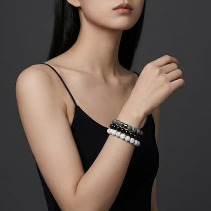 Natural Stone Beaded Bracelet for Men Women Boho Adjustable - color: Classic Stone 3-Piece Set