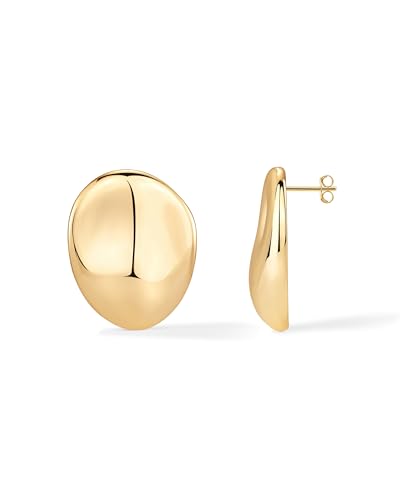PAVOI 14K Gold Plated Sterling Silver Posts Chunky Vintage Organic Hammered Brushed and Textured Geometric Earrings for Women | Statement Earring Pair - style: Hammered