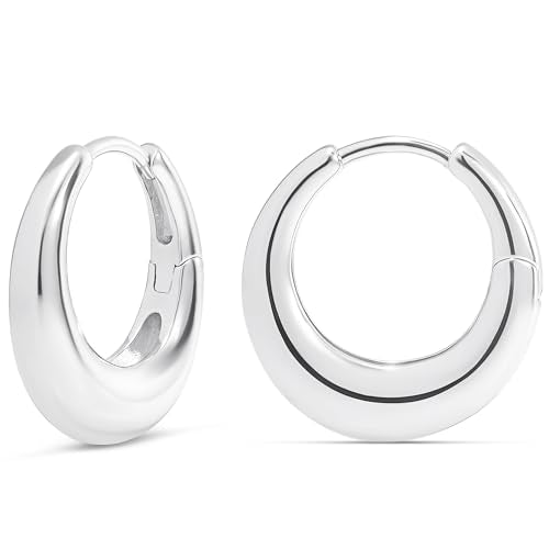 Milla Small Silver Hoop Earrings and Chunky Gold Hoops for Women | Small Chunky Silver Hoops and Thick Gold Hoop Earrings for Women. Available in 14K Gold and Silver Plated Finish - color: Silver - 20 mm Small