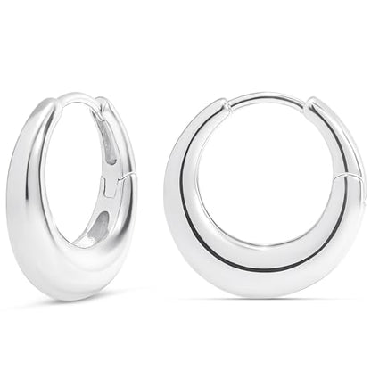 Milla Small Silver Hoop Earrings and Chunky Gold Hoops for Women | Small Chunky Silver Hoops and Thick Gold Hoop Earrings for Women. Available in 14K Gold and Silver Plated Finish - color: Silver - 20 mm Small