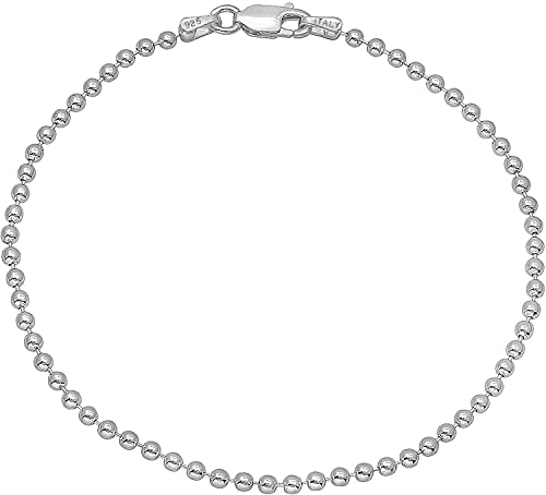 Savlano 925 Sterling Silver Solid Italian Figaro, Rope,Herringbone, Curb, Ball Bead, Snake, Mariner Chain Anklet for Women, Comes in 0.8mm - 5mm With Gift Box - style: Ball Bead 2mm