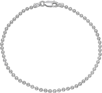 Savlano 925 Sterling Silver Solid Italian Figaro, Rope,Herringbone, Curb, Ball Bead, Snake, Mariner Chain Anklet for Women, Comes in 0.8mm - 5mm With Gift Box - style: Ball Bead 2mm