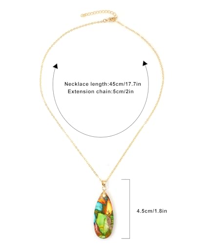 Stone Necklaces for Women Teardrop Gemstone Pendant Necklace Natural Stone Chain Necklaces - color: Colorful Gold