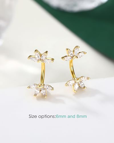Lotus Rook Piercing Jewelry, 16G Eyebrow Rook Earrings, Stainless Steel Eyebrow Piercing Jewelry,Lobe Earrings 6/8MM - color: YG-6MM