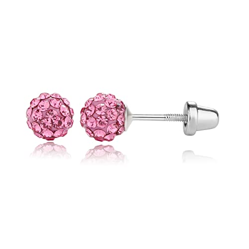 Cherished Moments .925 Sterling Silver Simulated Birthstone Pave Ball Screw-Back Earrings for Little Girls and Kids - color: 10-October