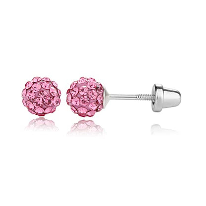 Cherished Moments .925 Sterling Silver Simulated Birthstone Pave Ball Screw-Back Earrings for Little Girls and Kids - color: 10-October