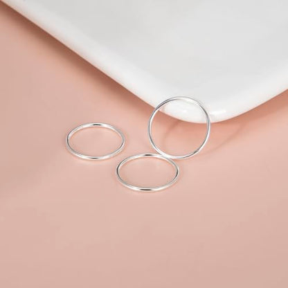 CANDYFANCY 925 Sterling Silver 1.2mm Stacking Midi Thin Rings Thumb Pinky Ring Stack Knuckle Rings for Women Band Ring Size 2.5-8.5 - color: silver-3pcs, size: 3.5