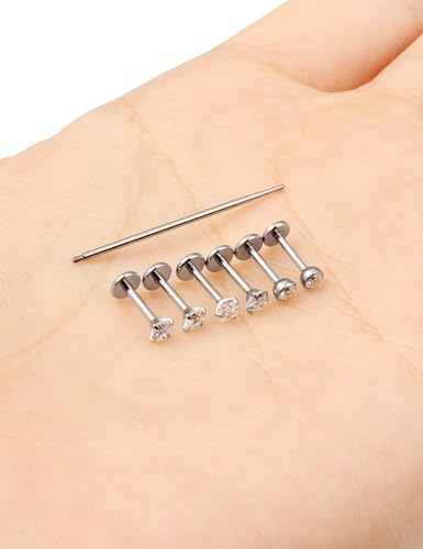 20G 18G 16G F316 Titanium Flat Back Nose Rings Studs Hypoallergenic Screw on Tragus Helix Cartilage Earrings Stud Piercing Jewerly for Women Men Bars 6mm - style: Modern