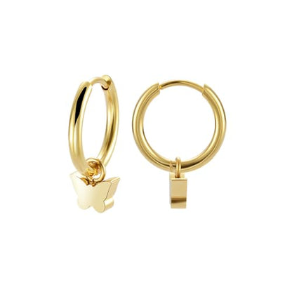 Women's Huggie Hoop Earrings with Small Cute Charm - style: Gold Butterfly
