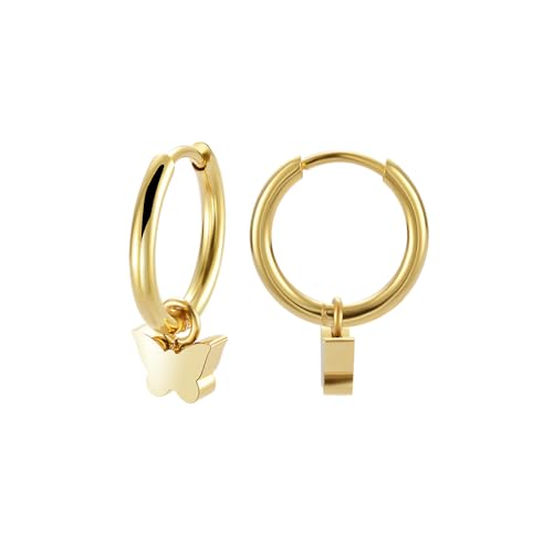 Women's Huggie Hoop Earrings with Small Cute Charm - style: Gold Butterfly