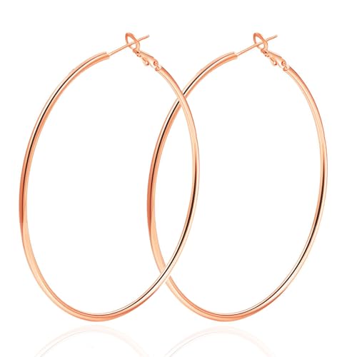 1 Pairs 60/70mm Silver 14K Gold Rose Gold Hoop Earrings for Women Hypoallergenic Stainless Steel Lightweight Big Hoops Shiny Dangle Earrings Trendy Jewelry Gifts - color: 70mm-Rose Gold Hoop Earrings