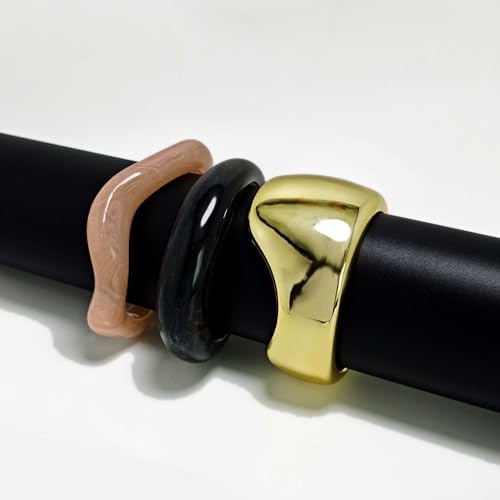 2PCS Chunky Acrylic Bracelet for Women Large Square Resin Cuff Vintage Open Bangle Bracelets Wide Geometric Jewelry - style: A-gold+black+pink