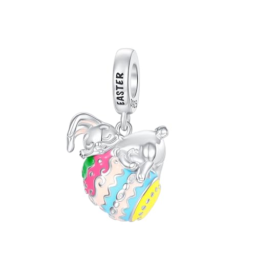 Family Love Mother Daughter Grandma Charm 925 Sterling Silver fits Bracelets Necklace Pendant Bead Charms Jewelry Gift for Women Family Friends - color: Easter Rabbit Egg Charm